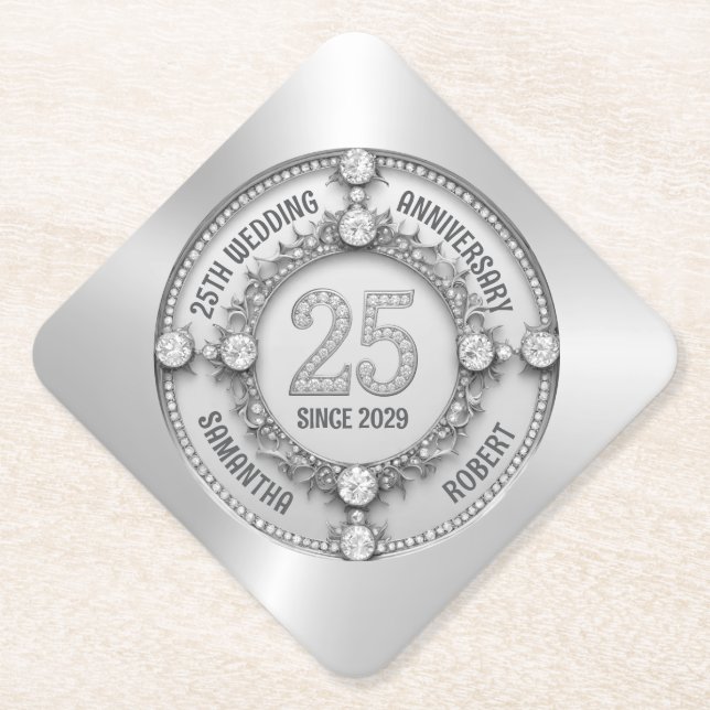 Glamouröses 25. Hochzeitstag Untersetzer (Vorderseite)