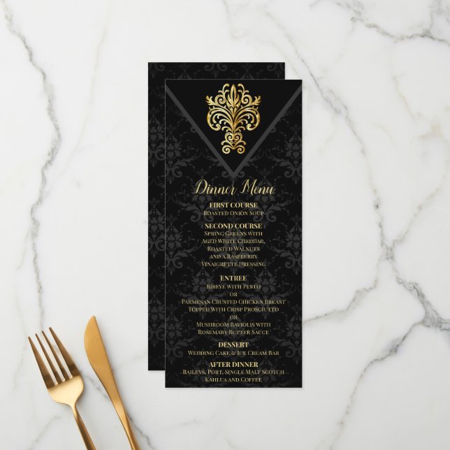 Glamouröses Abend-Hochzeitmenü Menükarte (Vorderseite/Rückseite Beispiel)