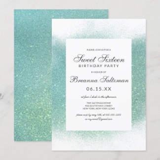 Glamouröses Aquamarines Weißes Glitzer Staubsauger Einladung