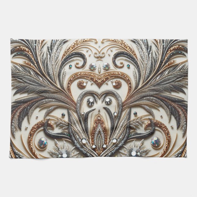 Glamouröses Barockdesign mit Glitzer und Edelstein Geschirrtuch (Horizontal)