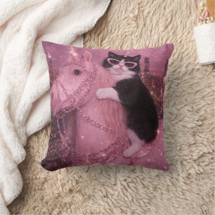 Glamouröses Einhorn Katze unter der funkelnden Sta Kissen