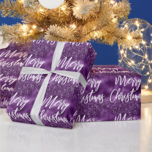 Glamouröses lila Folien-Glitter 'Frohe Weihnachten Geschenkpapier