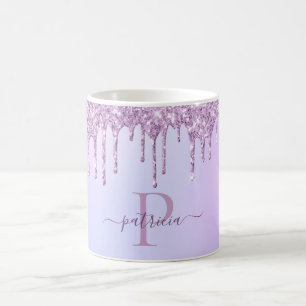 Glamouröses Lila Glitter-Tropfen Elegantes Monogra Kaffeetasse