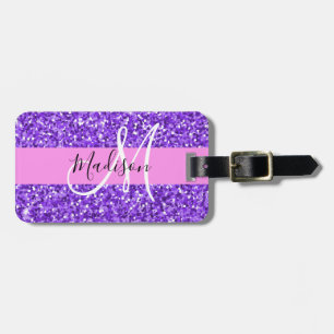 Glamouröses lila und rosa Glitter Glanz Monogramm  Gepäckanhänger
