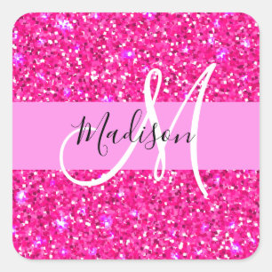 Glamouröses, Mädchenhaftes, Heißrosa Glitter Funke Quadratischer Aufkleber