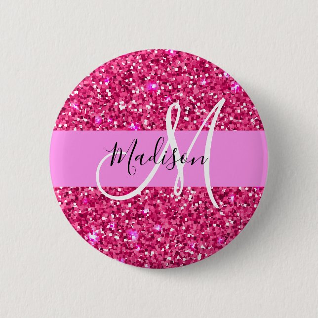 Glamouröses, Mädchenhaftes, Heißrosa, Glitzer, Fun Button (Vorderseite)