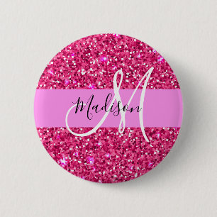 Glamouröses, Mädchenhaftes, Heißrosa, Glitzer, Fun Button
