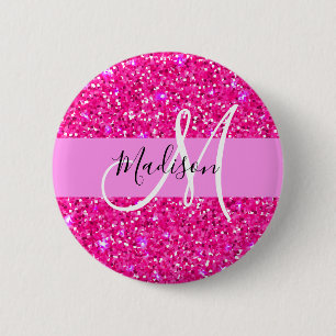 Glamouröses, Mädchenhaftes, Heißrosa, Glitzer, Fun Button