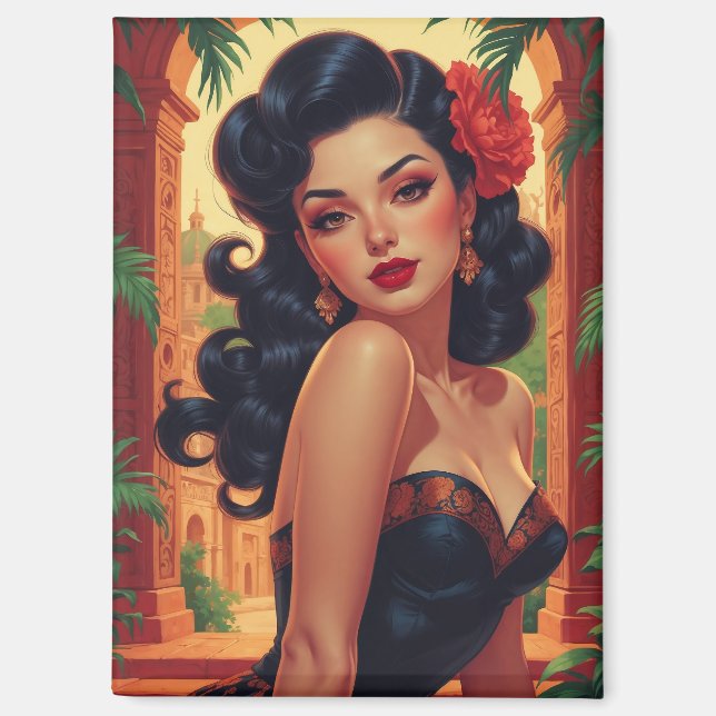 Glamouröses mexikanisches Button-Up-Portrait Magnet (Vorderseite)