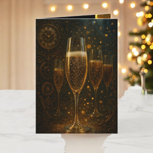 Glamouröses Neues Jahr Steampunk Champagner  Feiertagskarte