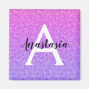 Glamouröses Ombre Lila Glitter Funkeln Monogramm Magnet