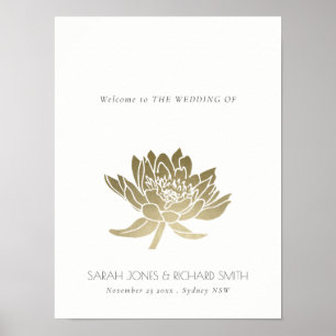 GLAMOURÖSES PALE GOLD WEIßE LOTUS BLUMEN HOCHZEIT POSTER