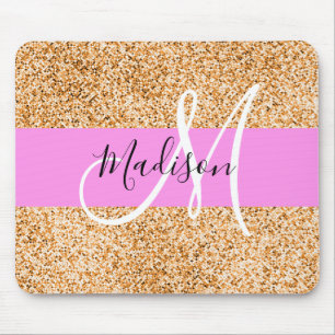 Glamouröses Pink & Kupfer Glitter Funkeln Monogram Mousepad