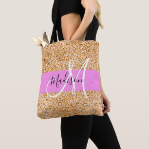 Glamouröses Pink & Kupfer Glitter Funkeln Monogram Tasche