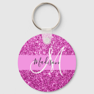 Glamouröses Pink & Magenta Glitter Glanz Monogramm Schlüsselanhänger