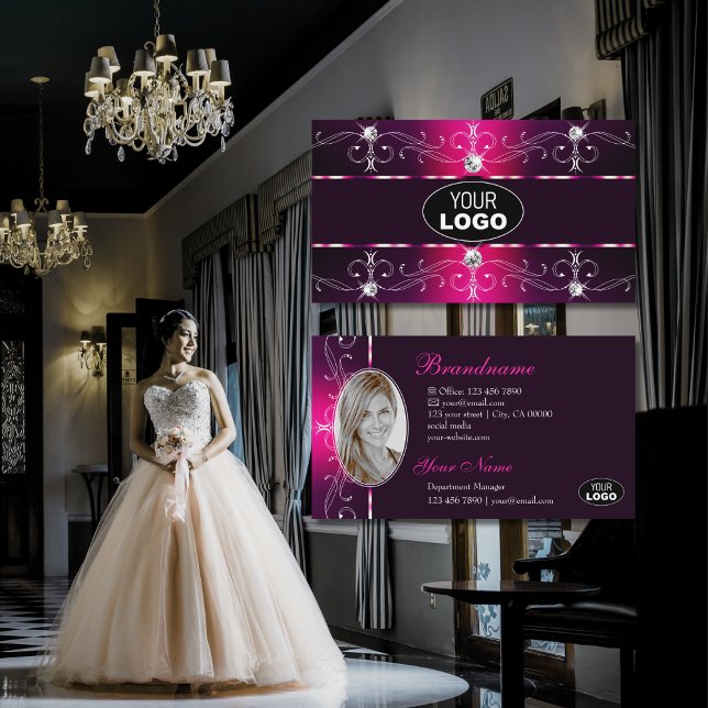 Glamouröses Rosa Burgund Verziert Borders Logo & F Visitenkarte (Von Creator hochgeladen)