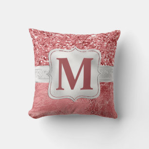 Glamouröses rosa Folie- und Glitter-Monogramm Kissen