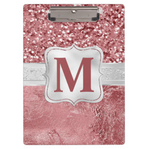 Glamouröses rosa Folie- und Glitter-Monogramm Klemmbrett