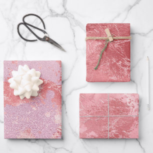 Glamouröses Rosa Glänzendes Metallfolie Geschenkpapier Set