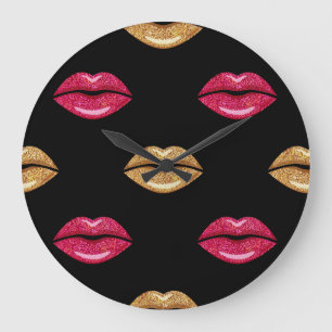Glamouröses rosa Gold: Glanz-Lipstick-Muster Große Wanduhr