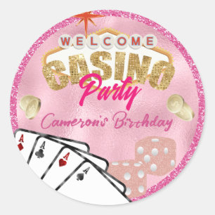 Glamouröses Rosa Las Vegas Schild Casino Party Runder Aufkleber