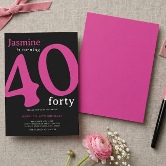 Glamouröses Rosa Schwarzes Chic 40. Geburtstag Einladung