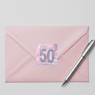 Glamouröses Rosa und Silbernes Pailletten 50. Gebu Quadratischer Aufkleber