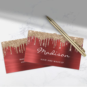 Glamouröses rotes Metall-Gold-Glitter-Tropfhaar & Visitenkarte