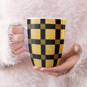 Glamouröses Schwarz-goldenes Büffel-Karo-Muster Kaffeetasse