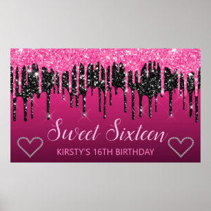 Glamouröses Schwarz & Rosa tropfendes Glitter Swee Poster
