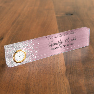 Glamouröses Silber-Rosa Mädchen-Look Namensplakette