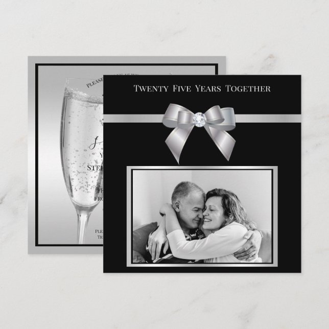 Glamouröses Silver 25. Wedding Anniversary Foto Einladung (Vorne/Hinten)
