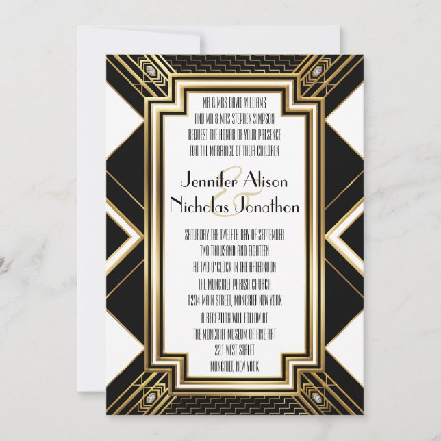 Glamourous Art Deco Geometrische Hochzeitsempfehlu Einladung (Vorderseite)