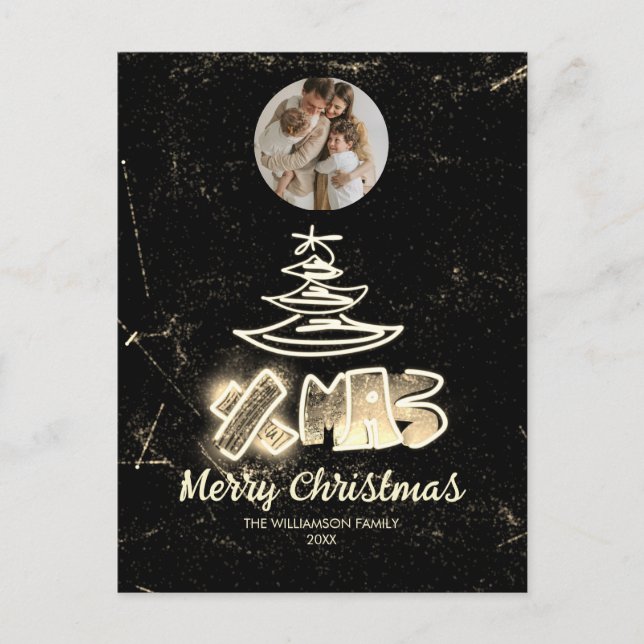 Glamourous Chic Xmas Golden Glow Tree Foto Postkarte (Vorderseite)
