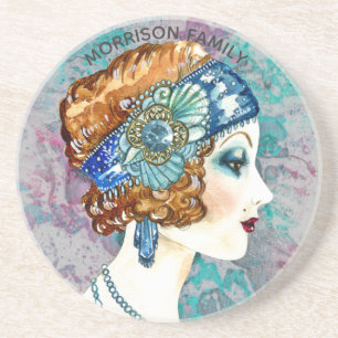 Glamourous Flapper Girl Custom Sandstone Untersetz Getränkeuntersetzer