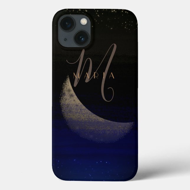 Glamourous Golden Moon Blue Abstrakt Monogram Case-Mate iPhone Hülle (Rückseite)