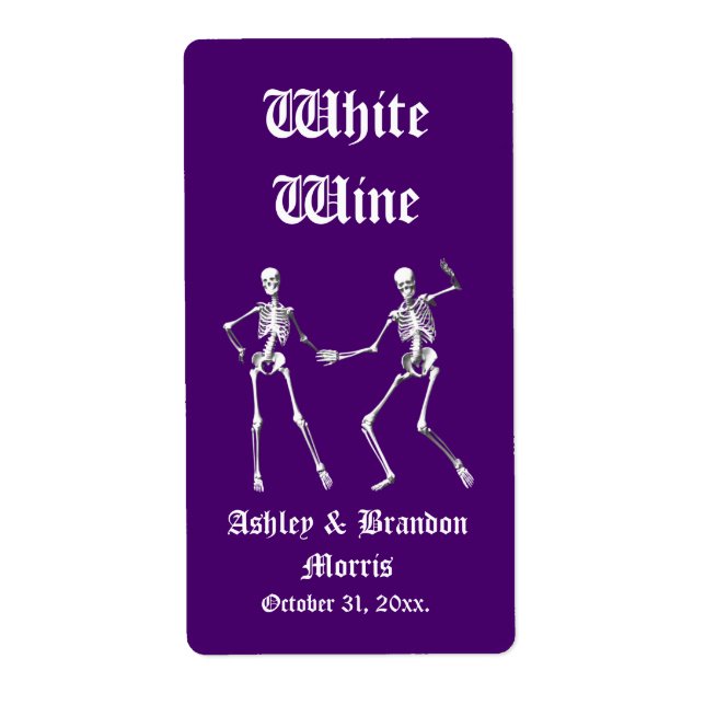 Glamourous skeletons Wedding Wine Label (lila) (Vorne)
