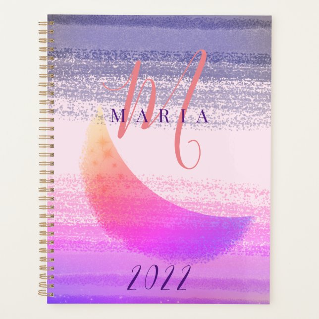 Glamourous Stylish Ombre Moon Abstrakt Monogram Planer (Vorderseite)