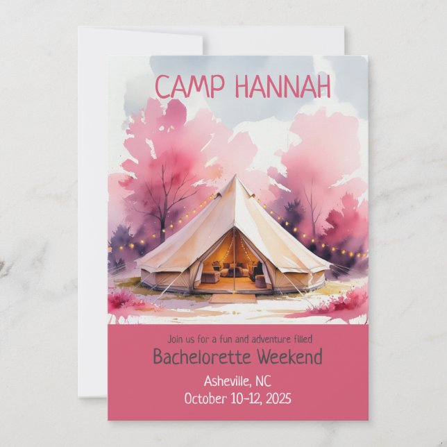 Glamping Bachelorette Weekend Wasserfarbe Einladung (Vorderseite)