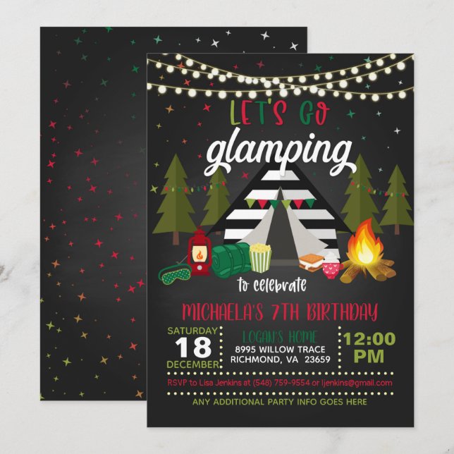 Glamping Birthday Einladung - Weihnachten (Vorne/Hinten)