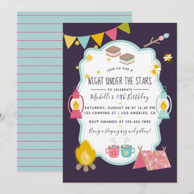 Glamping Birthday Party Einladung (Vorne/Hinten)