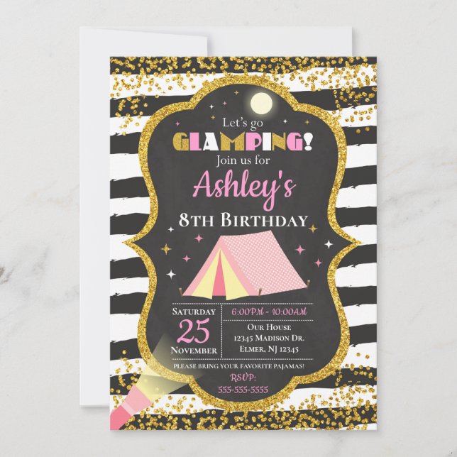 Glamping Birthday Party Einladung / Girls Camping (Vorderseite)