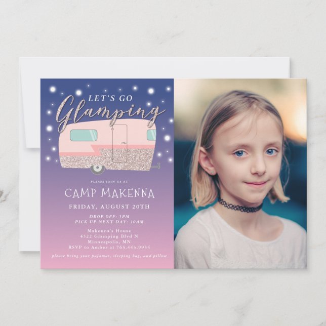 Glamping Birthday Party Verzaubert Foto Einladung (Vorderseite)