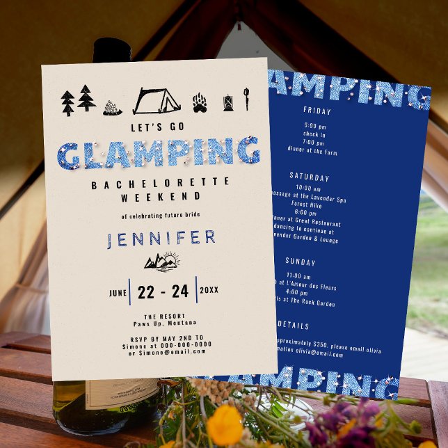 Glamping Denim Diamonds Fun Bachelorette Weekend Einladung (Von Creator hochgeladen)