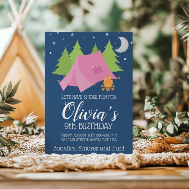 Glamping Girls Camping Invitation de fête d'annive (Créateur téléchargé)