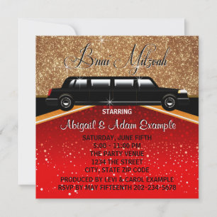 Glanz Glamour Roter-Teppich-Filmstar-B'nai-Mitzwa Einladung