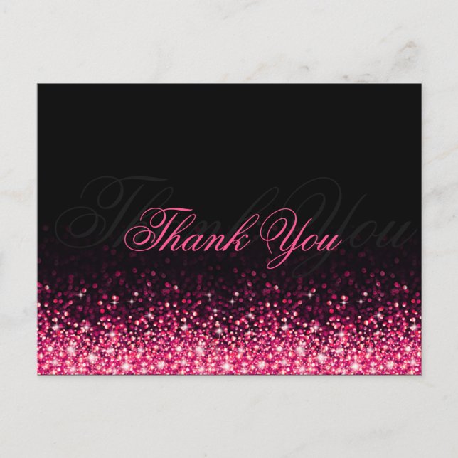 Glanz Pink Glitzer Black Danke Postcard Postkarte (Vorderseite)