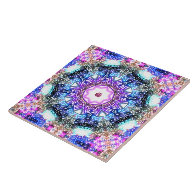 glänzend leuchtendes geometrisches Fraktal mandala Fliese (Seite)