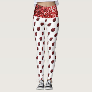 Glänzend roter Glanz Marienkäfer Muster auf Weiß Leggings