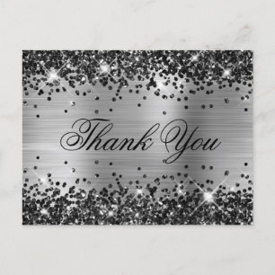 Glänzend schwarzes Glitter-Silberfolie Fancy Danke Postkarte